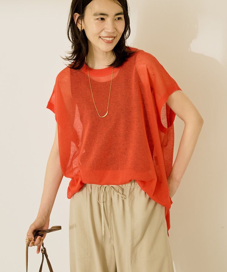 AMERICAN HOLIC「ウォッシャブルシアーニットフレンチスリーブトップス」|ニット・セーター|