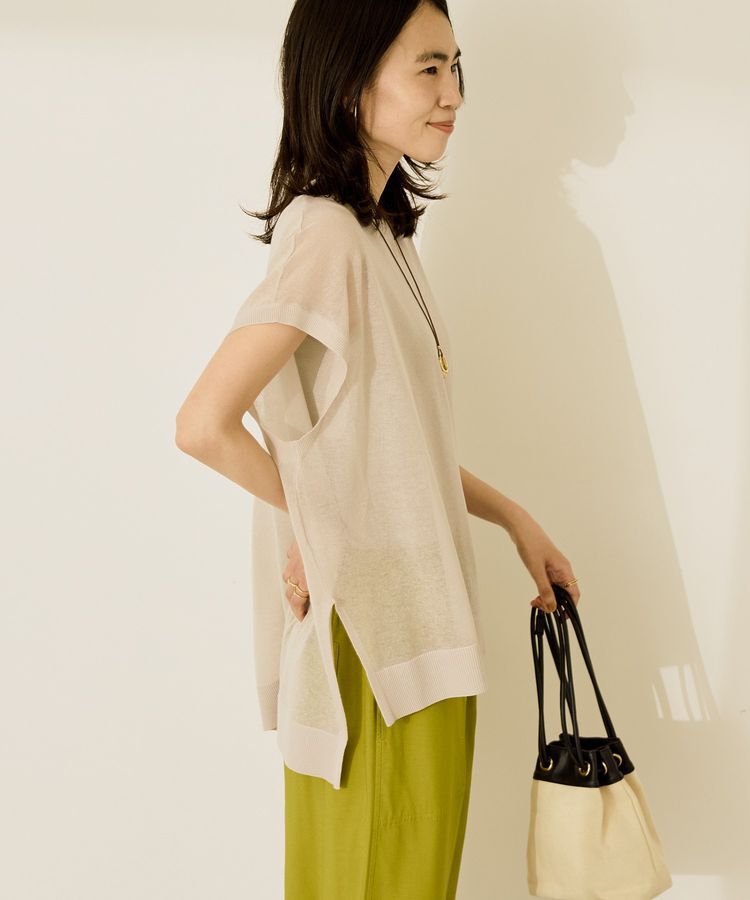 AMERICAN HOLIC「ウォッシャブルシアーニットフレンチスリーブトップス」|ニット・セーター|