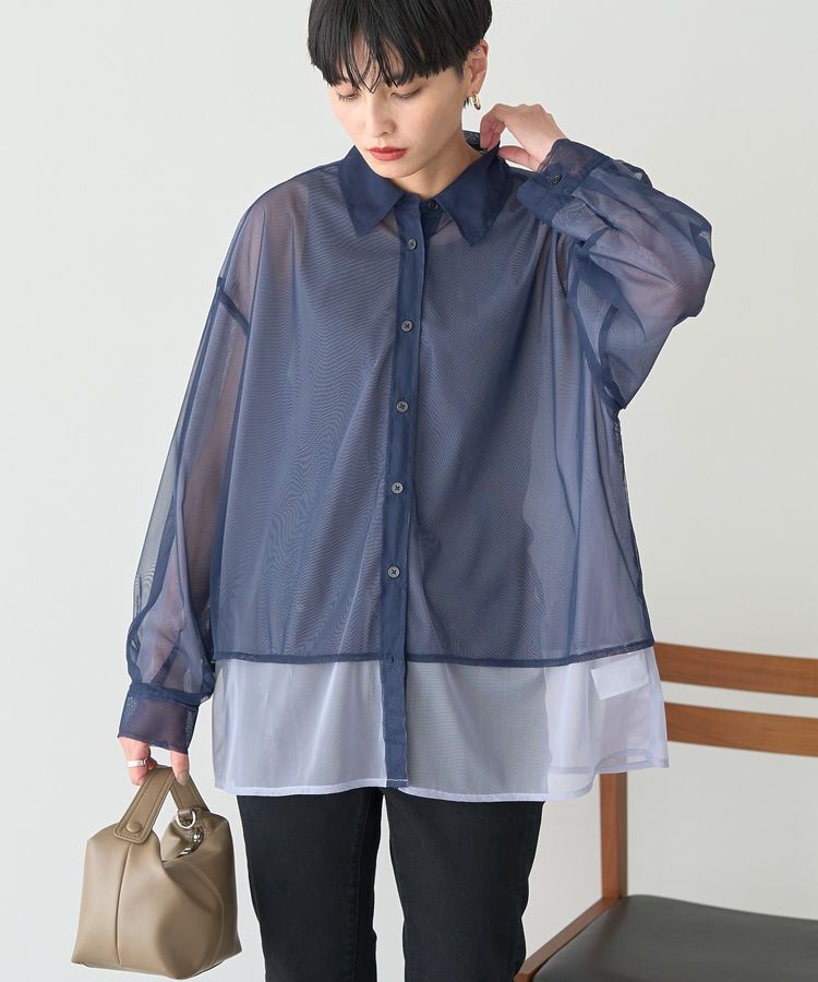 AMERICAN HOLIC「シアーレイヤード配色シャツ」|シャツ・ブラウス|Navy