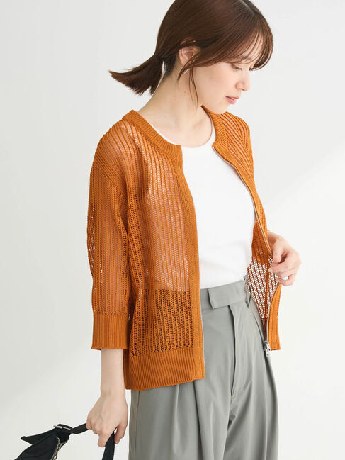 Green Parks「Zip付メッシュカーディガン」|カーディガン|Orange