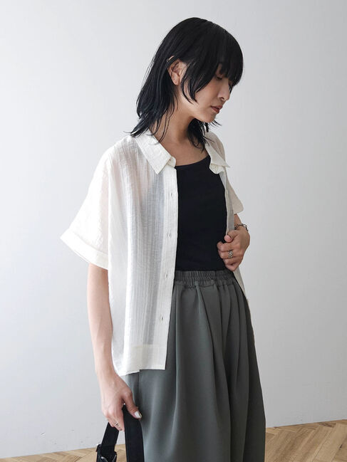 armonia「シアーストライプショート丈シャツ」|シャツ・ブラウス|Off White