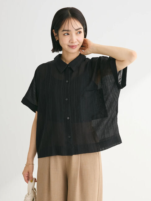 armonia「シアーストライプショート丈シャツ」|シャツ・ブラウス|Black