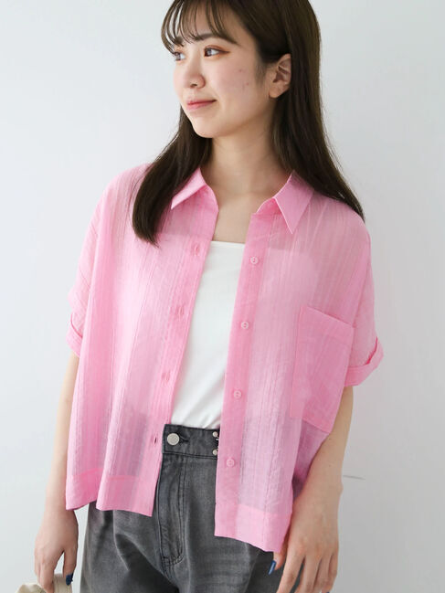 armonia「シアーストライプショート丈シャツ」|シャツ・ブラウス|Pink