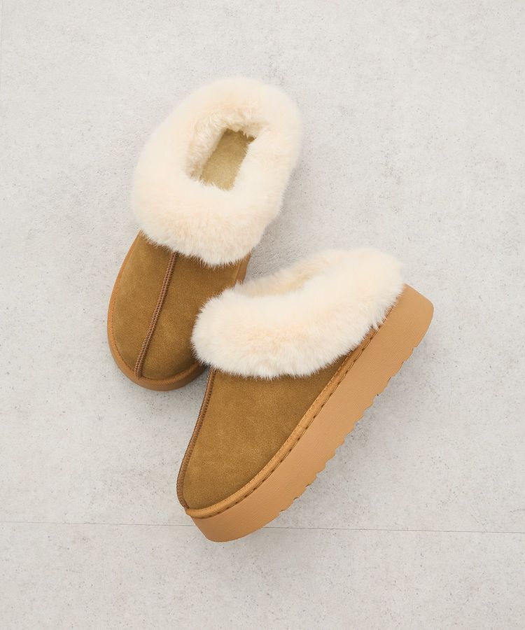 Green Parks「・minia フェイクムートンスリッポン」|ショートブーツ|Camel