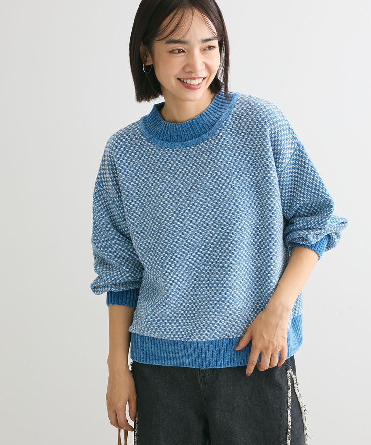 Green Parks「ベロアモールモックネックニットプルオーバー」|ニット・セーター|Blue