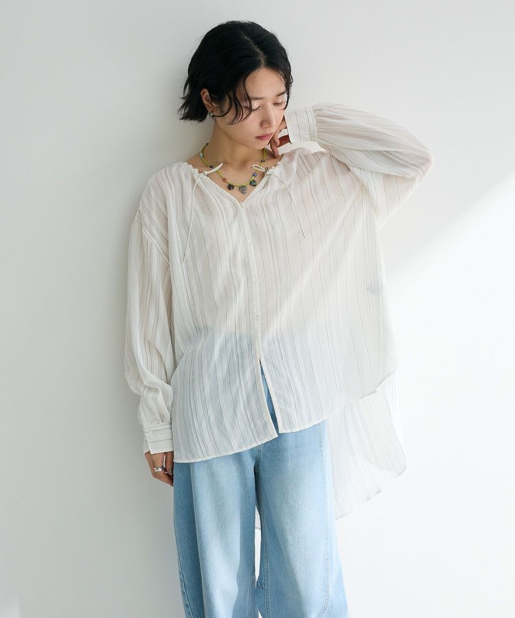 Green Parks「ドロストネックシアーストライプチュニック」|シャツ・ブラウス|Off White