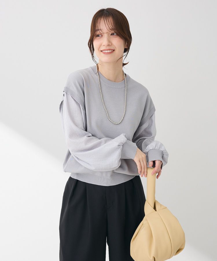 Green Parks「袖光沢ドッキングニットプルオーバー」|ニット・セーター|