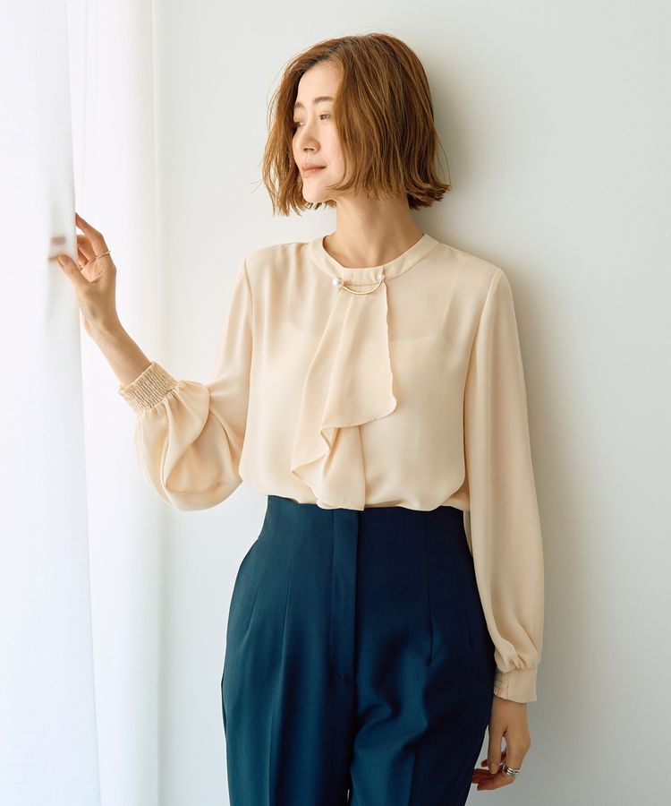 YECCA VECCA「パールブローチ付きボウタイブラウス」|シャツ・ブラウス|