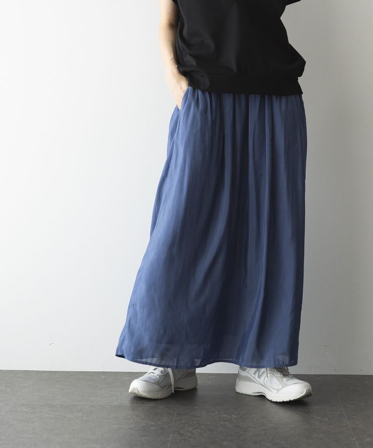 GARAGE OF GOOD CLOTHING「微光沢ギャザーロングスカート」|フレア|