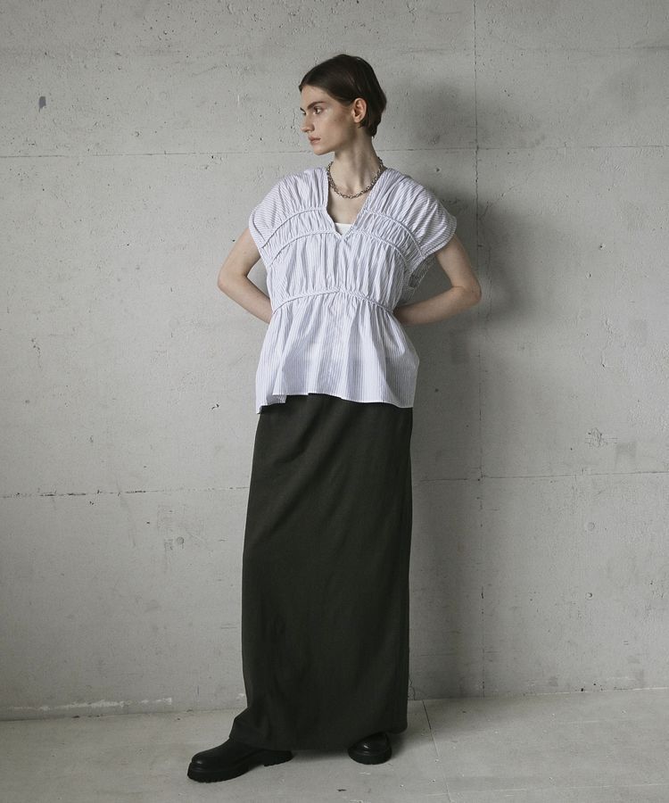 GARAGE OF GOOD CLOTHING「ストライプVネックギャザーブラウス」|シャツ・ブラウス|