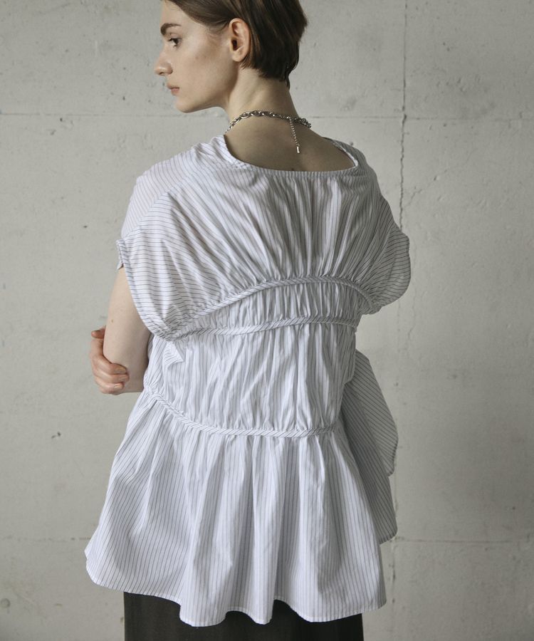 GARAGE OF GOOD CLOTHING「ストライプVネックギャザーブラウス」|シャツ・ブラウス|