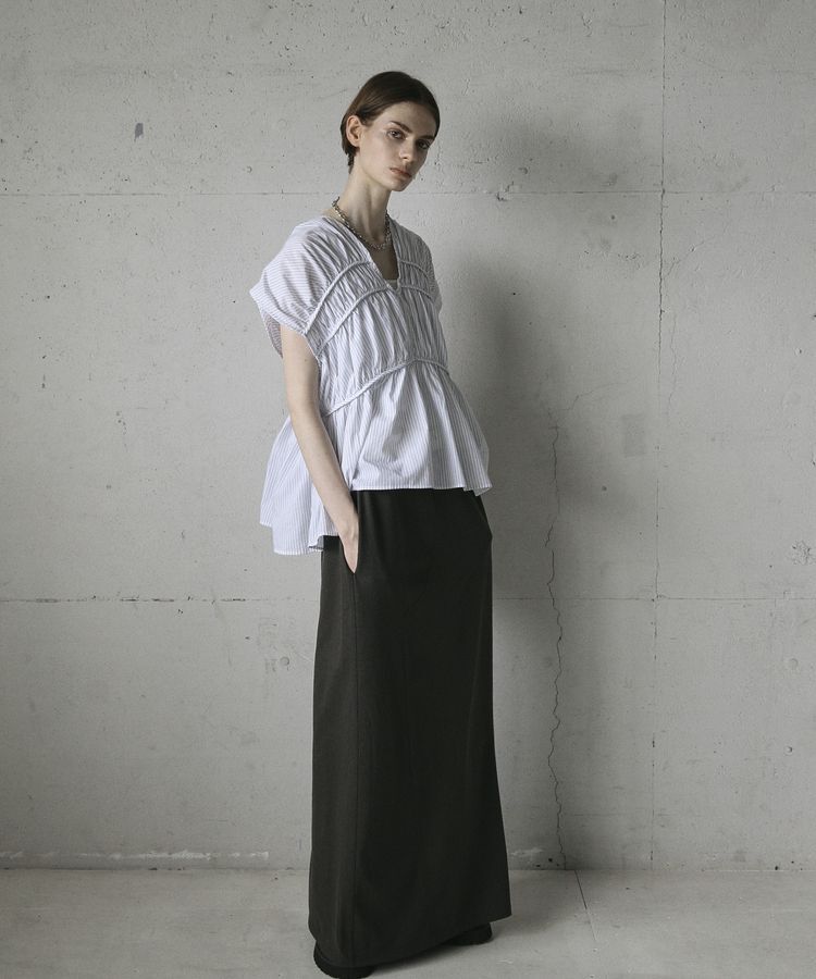 GARAGE OF GOOD CLOTHING「ストライプVネックギャザーブラウス」|シャツ・ブラウス|
