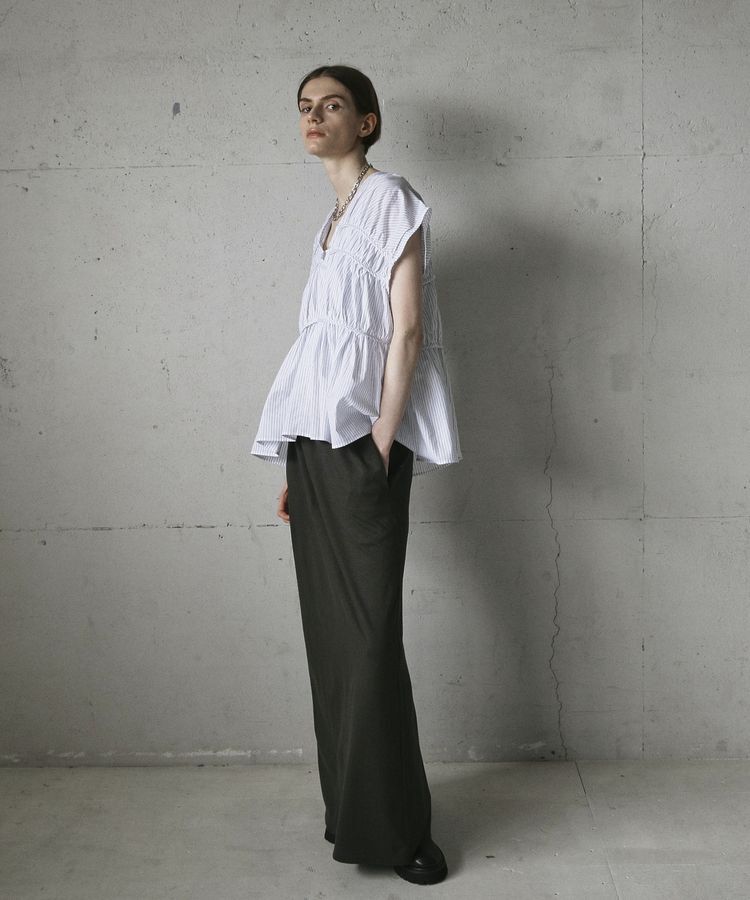 GARAGE OF GOOD CLOTHING「ストライプVネックギャザーブラウス」|シャツ・ブラウス|