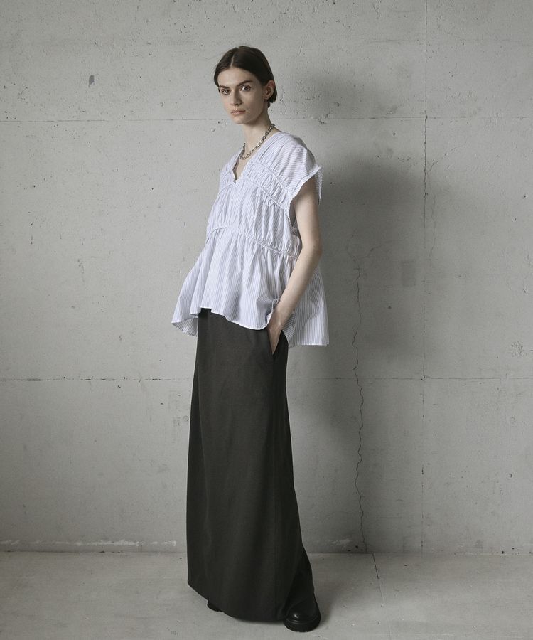 GARAGE OF GOOD CLOTHING「ストライプVネックギャザーブラウス」|シャツ・ブラウス|