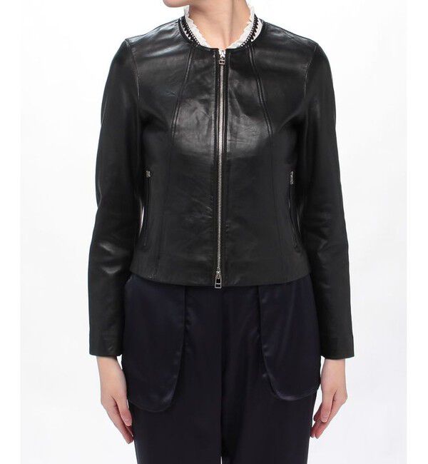 allureville「レザークルーネックジャケット」|ライダースジャケット|