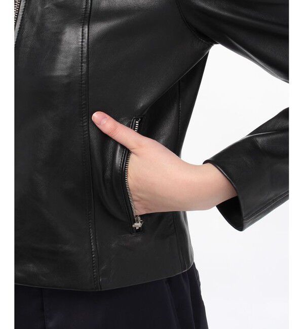 allureville「レザークルーネックジャケット」|ライダースジャケット|