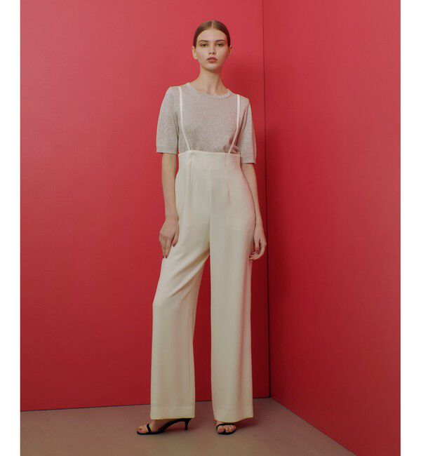 LOULOU WILLOUGHBY「【LOULOU WILLOUGHBY】ダブルクロスハイウエストサスペンダーパンツ」|オールインワン|