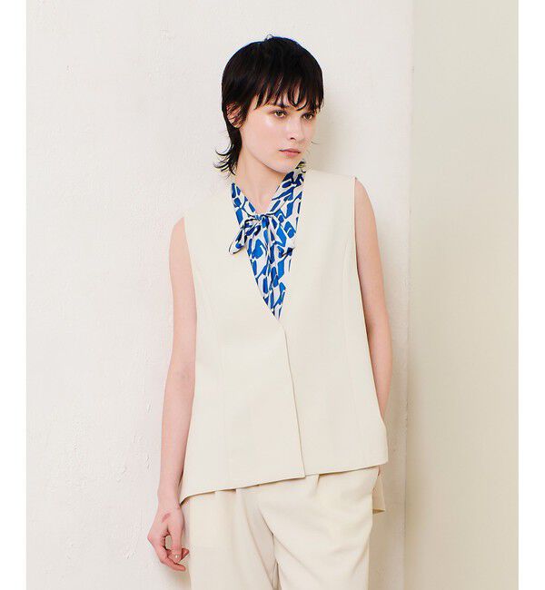 allureville「ダブルクロスドレープジレ」|ベスト・ジレ|ベージュ