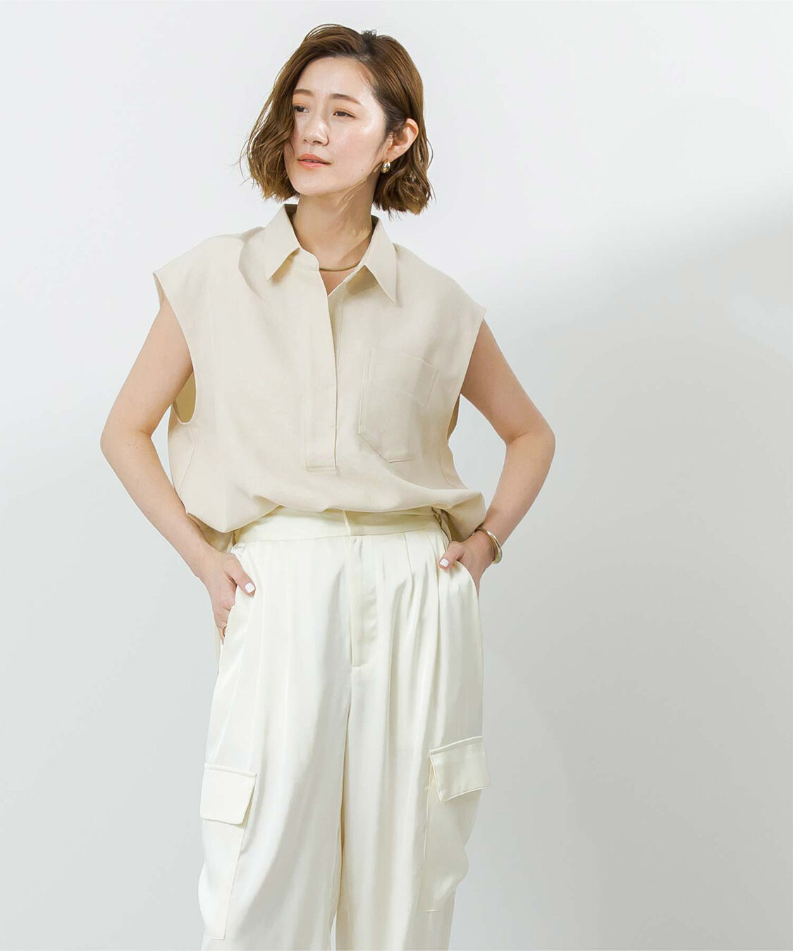 ur's「リネンライクフレンチスリーブスキッパーブラウス」|シャツ・ブラウス|