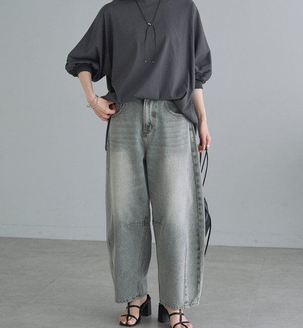  「【低身長・高身長対応/サイズ展開あり】デニムカーブレッグパンツ」|デニム|