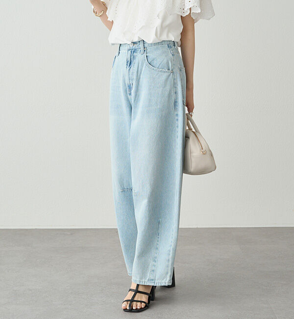  「【低身長・高身長対応/サイズ展開あり】デニムカーブレッグパンツ」|デニム|