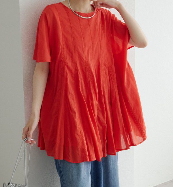  「インドボイルハシゴレースチュニック」|シャツ・ブラウス|レッド