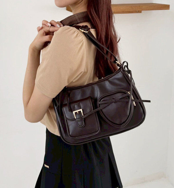  「ハートポケット付きホーボーバッグ」|ショルダー・メッセンジャー|ダークブラウン