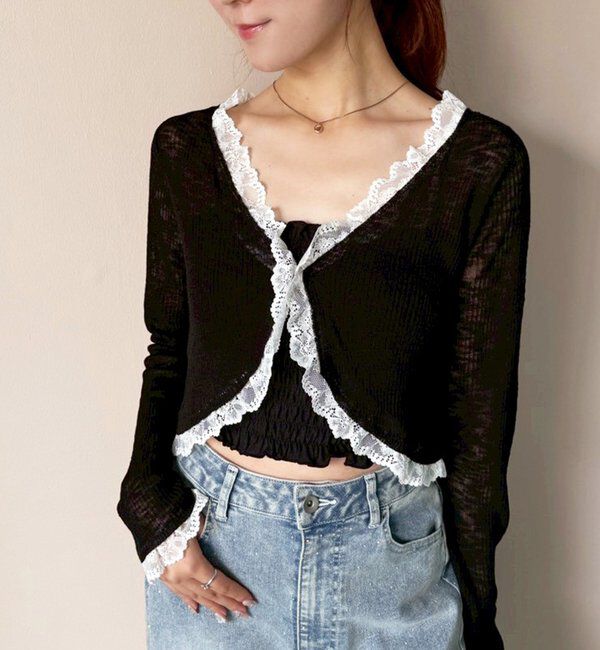  「レース切り替えシアーカーデ」|ニット・セーター|