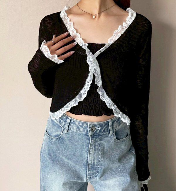  「レース切り替えシアーカーデ」|ニット・セーター|