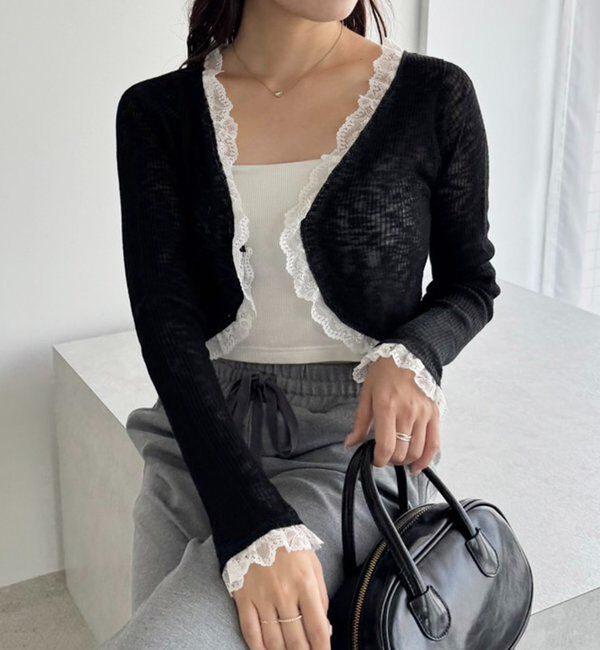  「レース切り替えシアーカーデ」|ニット・セーター|