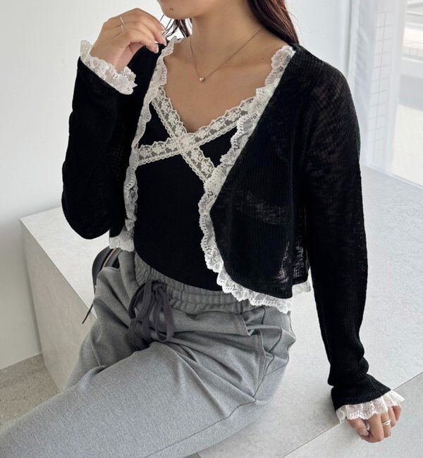  「レース切り替えシアーカーデ」|ニット・セーター|