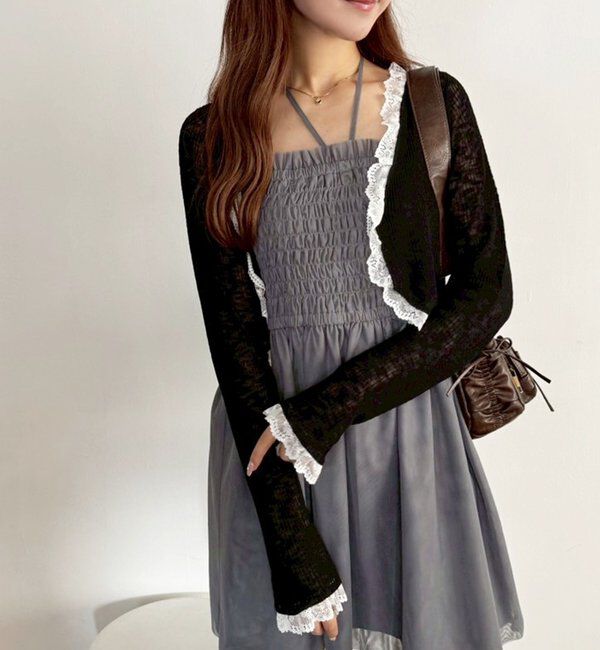  「レース切り替えシアーカーデ」|ニット・セーター|