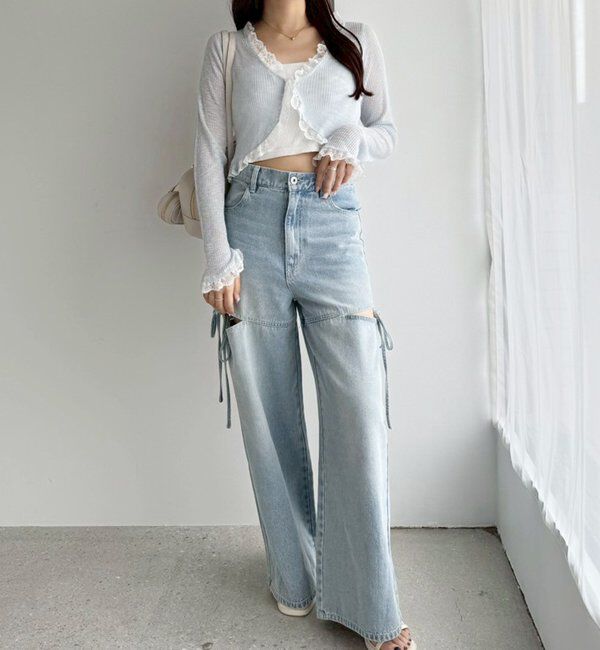  「レース切り替えシアーカーデ」|ニット・セーター|