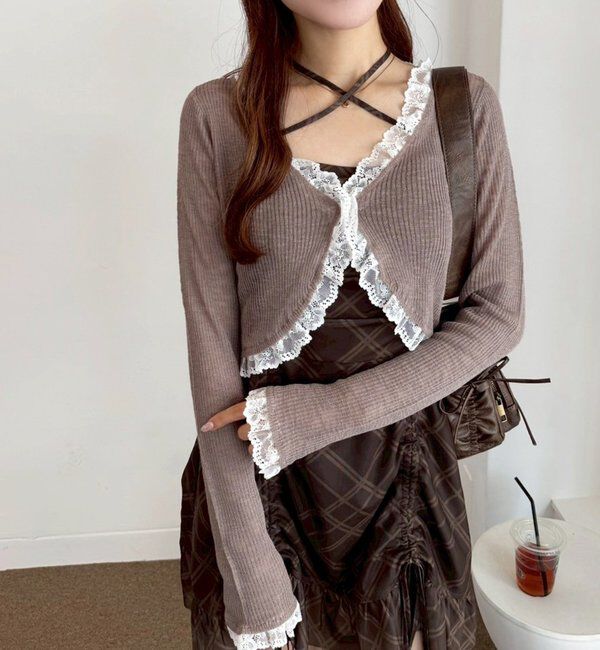  「レース切り替えシアーカーデ」|ニット・セーター|