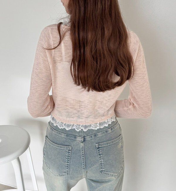  「レース切り替えシアーカーデ」|ニット・セーター|