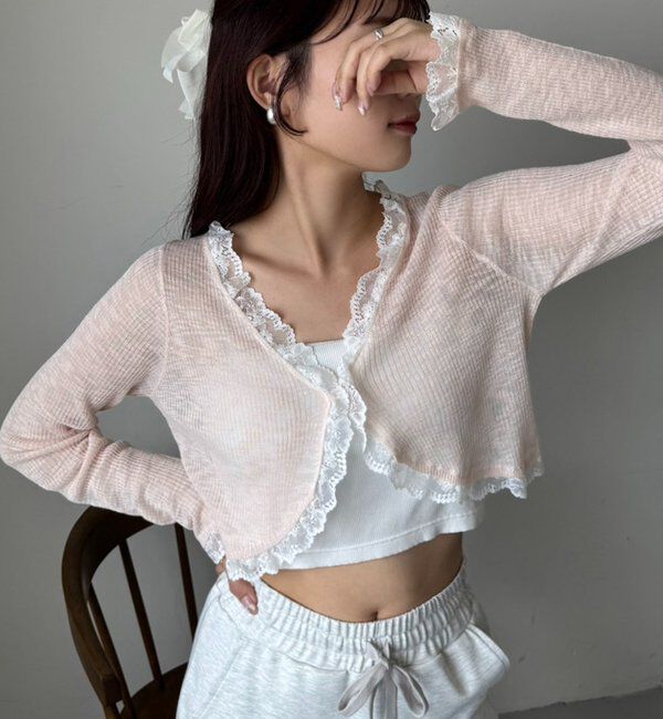  「レース切り替えシアーカーデ」|ニット・セーター|