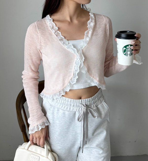  「レース切り替えシアーカーデ」|ニット・セーター|