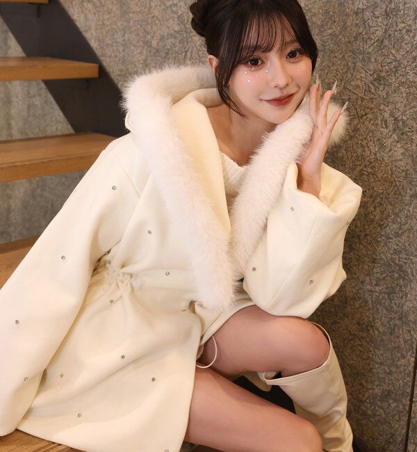 フードフェイクファービジューミドルコート フードフェイクファービジューミドルコート｜ルミネのファッション通販