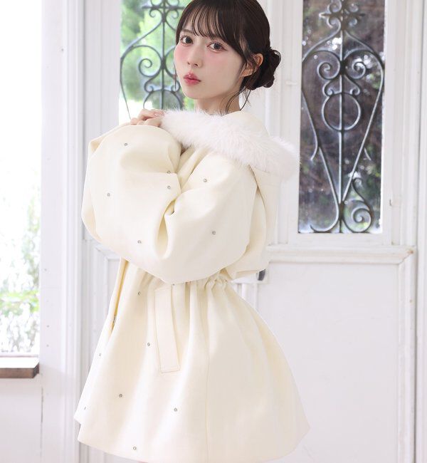 フードフェイクファービジューミドルコート フードフェイクファービジューミドルコート｜ルミネのファッション通販