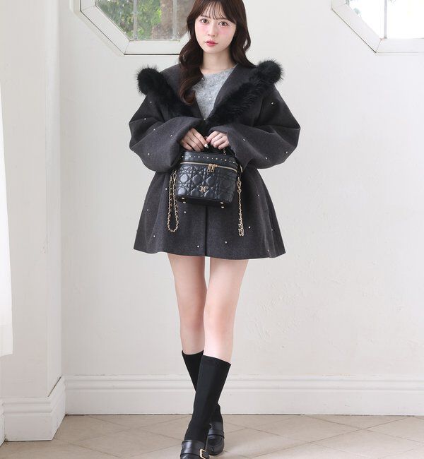 フードフェイクファービジューミドルコート フードフェイクファービジューミドルコート｜ルミネのファッション通販