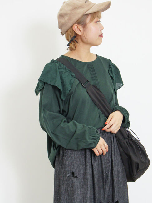 Samansa Mos2「肩ハンカチ刺繍レースカットソー」|Tシャツ・カットソー|グリーン