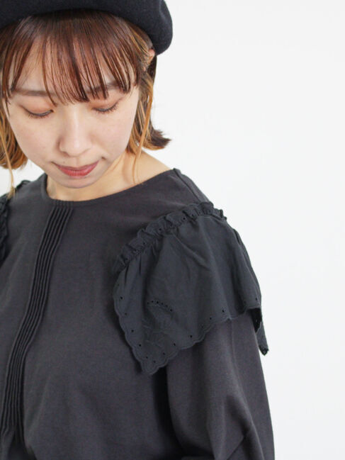 Samansa Mos2「肩ハンカチ刺繍レースカットソー」|Tシャツ・カットソー|ブラック