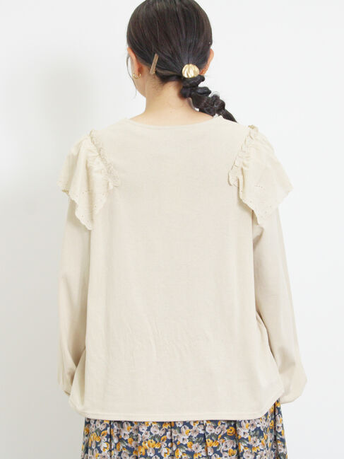 Samansa Mos2「肩ハンカチ刺繍レースカットソー」|Tシャツ・カットソー|