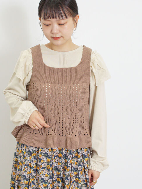 Samansa Mos2「肩ハンカチ刺繍レースカットソー」|Tシャツ・カットソー|