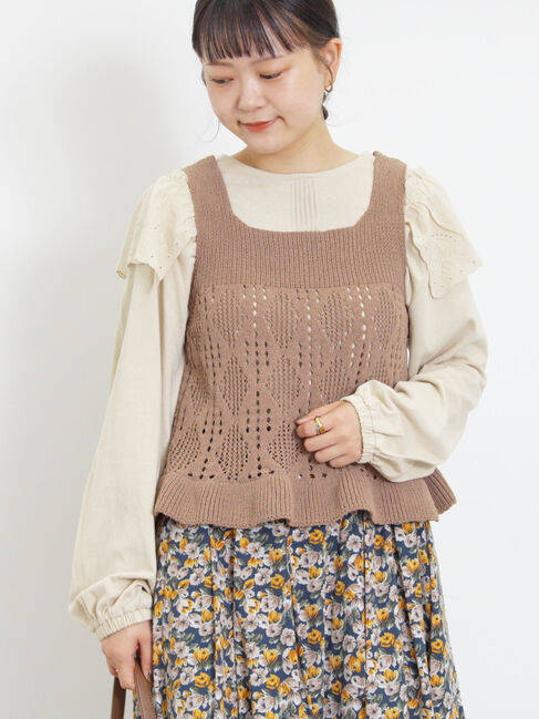 Samansa Mos2「肩ハンカチ刺繍レースカットソー」|Tシャツ・カットソー|