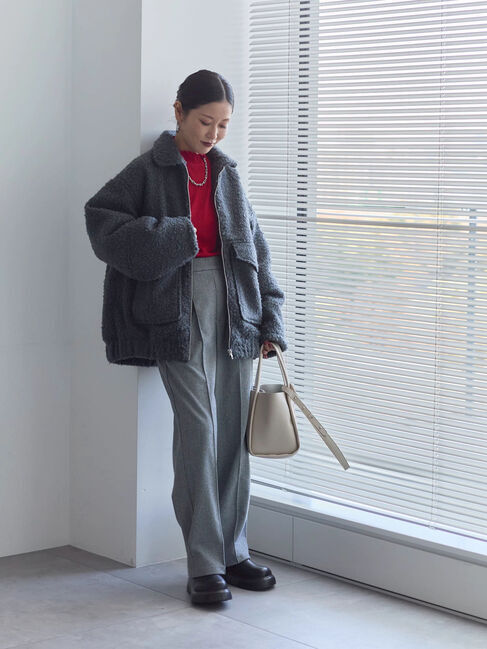 Samansa Mos2 blue「【吸湿発熱】リブフリル衿PO」|Tシャツ・カットソー|