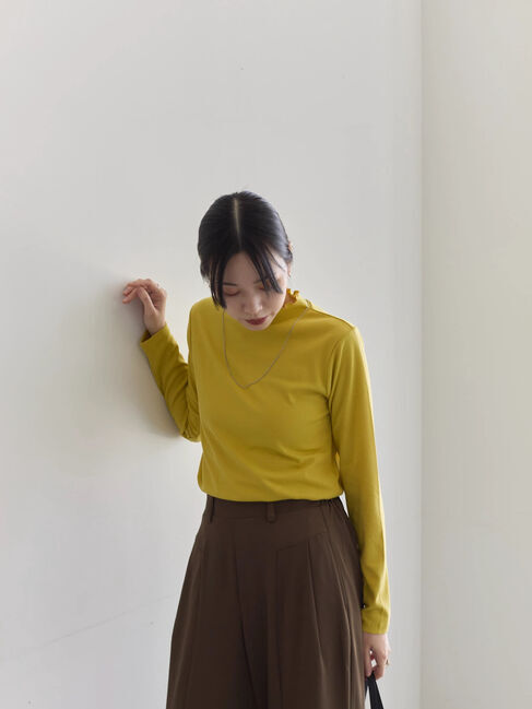 Samansa Mos2 blue「【吸湿発熱】リブフリル衿PO」|Tシャツ・カットソー|