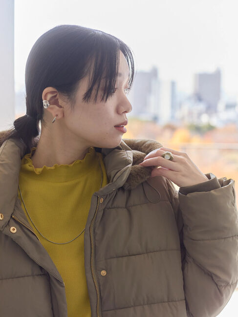 Samansa Mos2 blue「【吸湿発熱】リブフリル衿PO」|Tシャツ・カットソー|