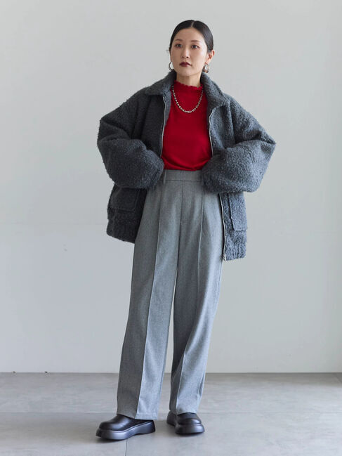 Samansa Mos2 blue「【吸湿発熱】リブフリル衿PO」|Tシャツ・カットソー|