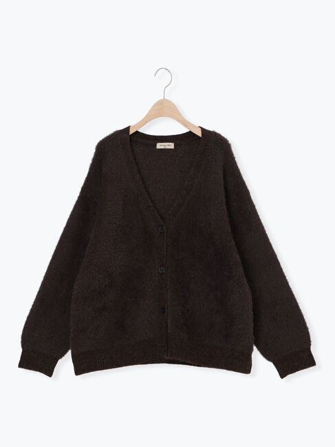 Samansa Mos2「無地・花柄シャギーVネックカーディガン」|カーディガン|ダークブラウン